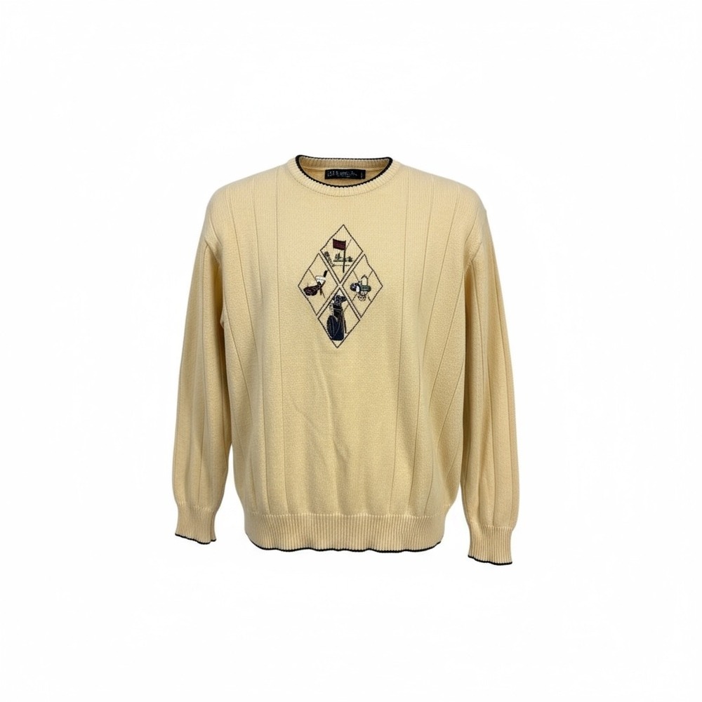 Pinnacle Grandpa Golf Sweater Mens Large Yellow‎ Knit Vintage USA Preppy
